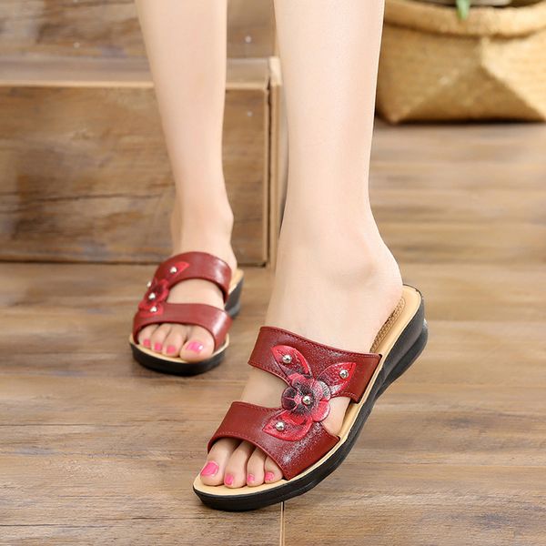 

summer women shoes 2019 new fashion women sandals leather flower wedge slippers roman gladiator platform open toes sandals women, Black
