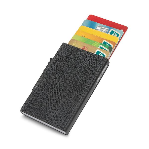 

leather card case automatic elastic aluminum alloy side push card case cowhide automatic card case, Brown;gray