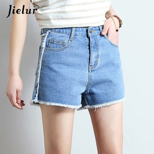 

2020 new loose straight slim women's short jeans korean tassel all-match pockets shorts casual simple unique jeans s-xl, Blue