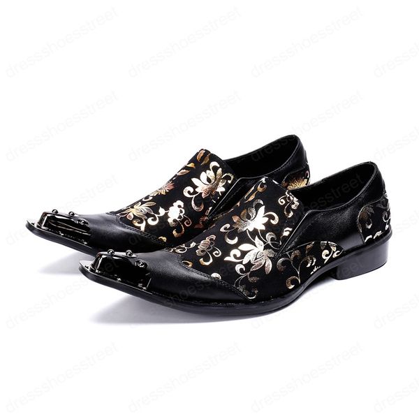 Plus Size do metal Impressão New negócios sapatos de bico fino com diamante verdadeiro sapatas de couro formais Partido Shoes