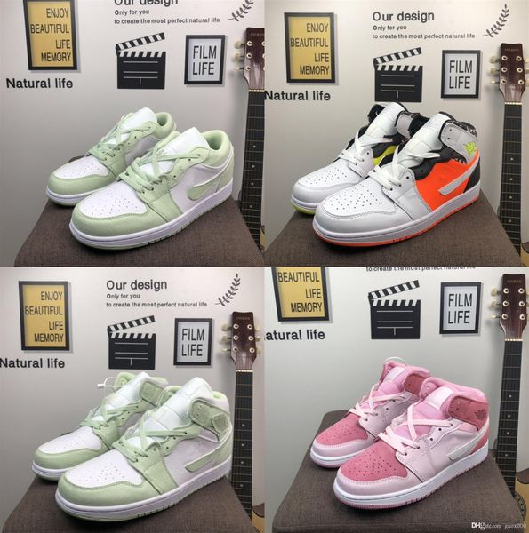

jumpmen 1 1s mid basketball shoes digital pink green men womens running sneakers unc sport shoes cherry pink casual shoes trainers, White;red