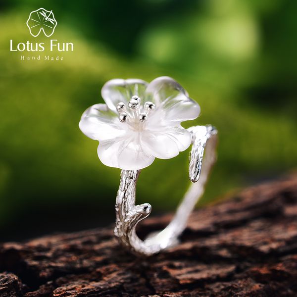 

lotus fun real 925 sterling silver natural gemstones fine jewelry cute flower in the rain ring open rings for women accessories