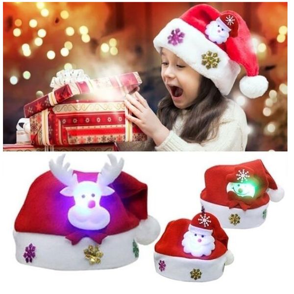 

led light christmas hat cartoon santa claus/elk/snowman xmas cap for kids cap