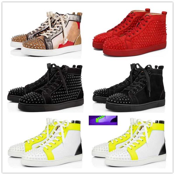 

2019 fashion red bottoms shoes studded spikes flat sneakers for men women glitter party lovers genuine leather casual rivet, Black