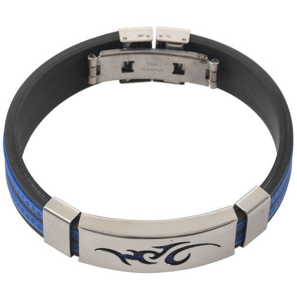 

stainless steel flames black blue silicone bangle wristband men