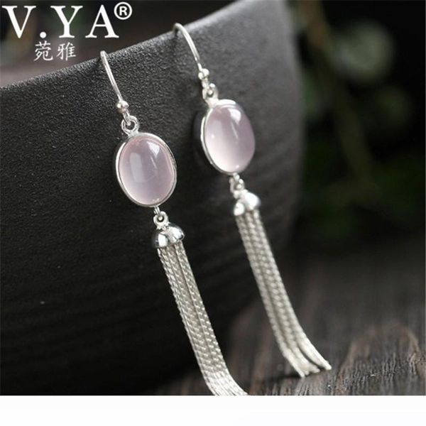 

v.ya natural ross quartz pink stone earrings dangles 925 sterling silver long earrings jewelry for women gifts