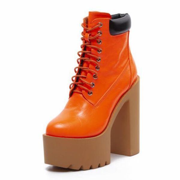 

ltarta 2020 women yellow orange platfrom lace up boots high-heeled waterproof platform women's boots winter shoes, Black