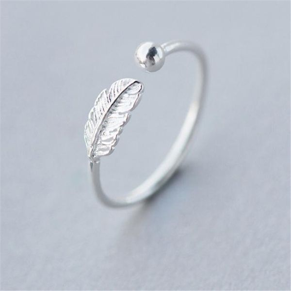

100% brand new 925 solid silver simple design feathers ring temperament 925 silver women's jewelry gift j1936