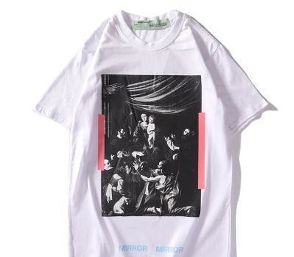 

ss selling religious t-shirt european and american style high street trend brand off oil painting printed cotton religious t-shirt05, White;black