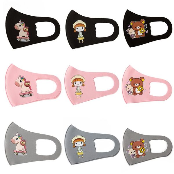 

face maskice silk dustproof children cartoon pattern mask blue black pink gray sunscreen thin breathable maskdesigner fashion ice silk maskm