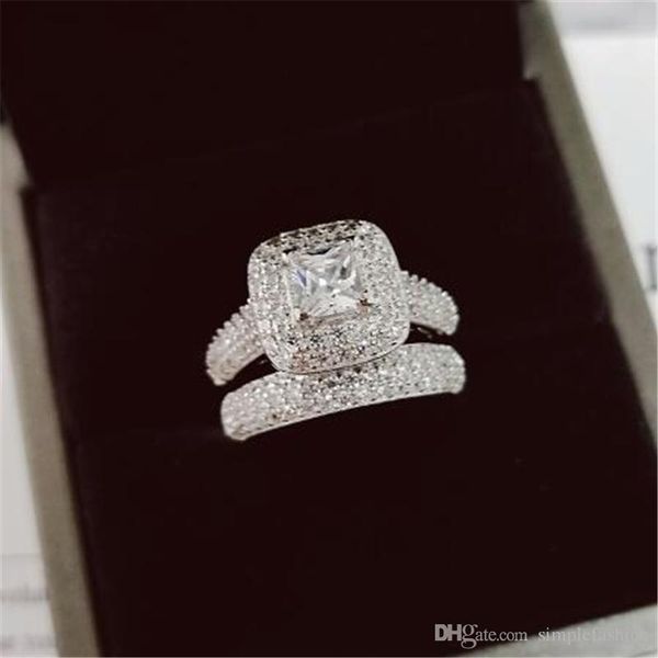 

Vecalon 188pcs Topaz Simulated diamond cz 14KT White Gold Filled 3-in-1 Engagement Wedding Band Ring Set for Women Sz 5-11