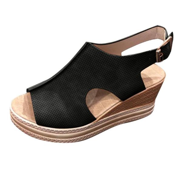 

women platform sandals hollow summer fish mouth sandals suitable for party shoes women vintage roman sandalia feminina#4, Black