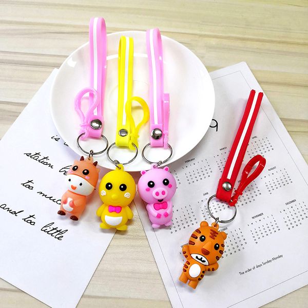 

creative cartoon pvc zodiac doll keychain tiger, monkey, , puppy animal key chain lady bag car key alloy jewelry pendant, Silver