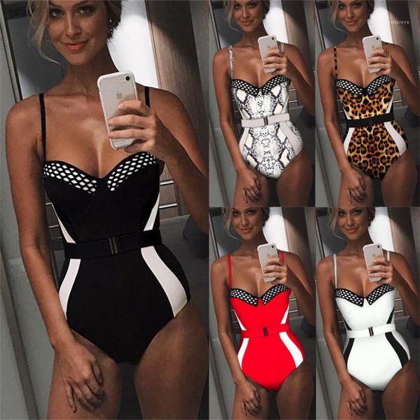 

swimsuits low cut high waist slim jumpsuits fashion summer women swimwear spaghetti strap one piece, White;black