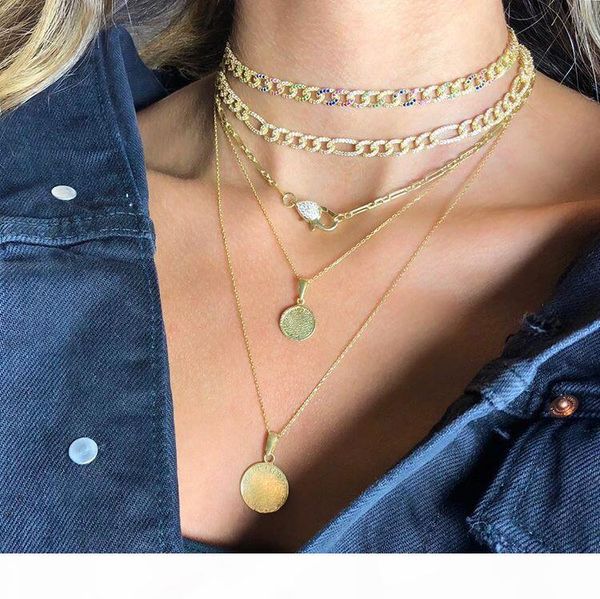 

2020 female bling hip hop micro pave white rainbow colorful cz miami cuban link chain choker girl women jewelry necklace 35+10cm, Silver