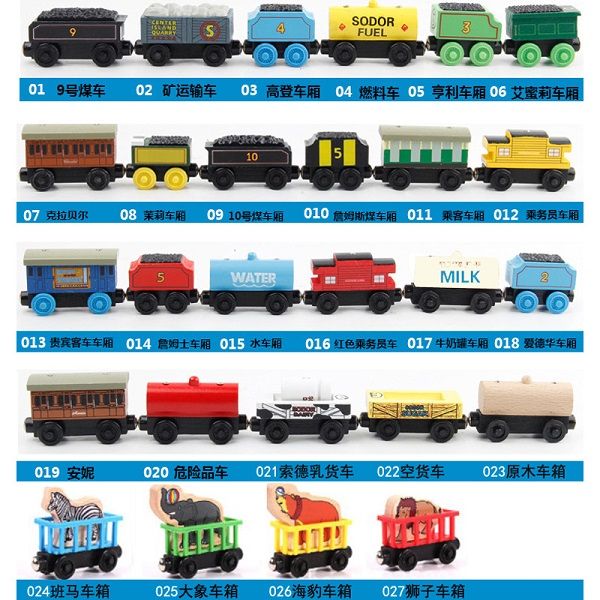 

59 styles wooden train toys car series block assembly train track car connection for children toy