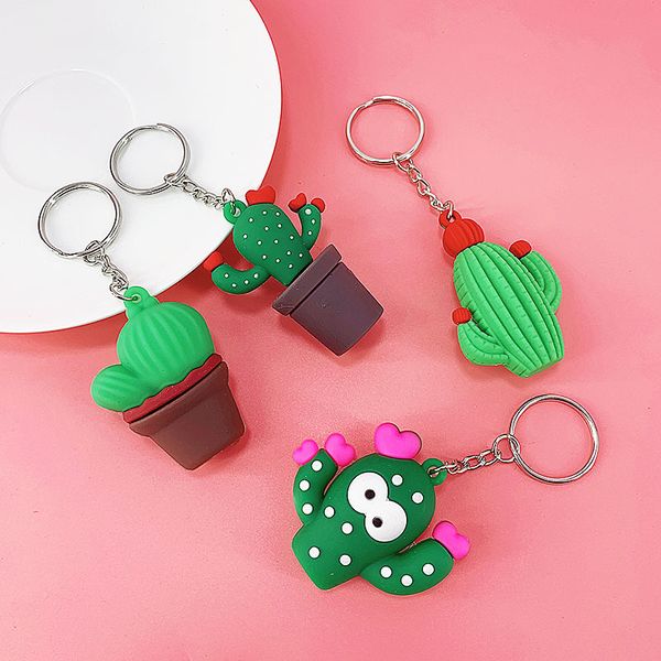

keychains simulation green plant potted keychain silicone succulent cactus key chain couple bag pendant 2020 new, Silver