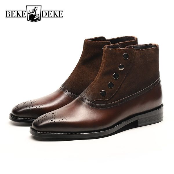 

business men formal cow real leather ankle boots formal pointed toe office work safety shoes beading winter boots male footwear, Black