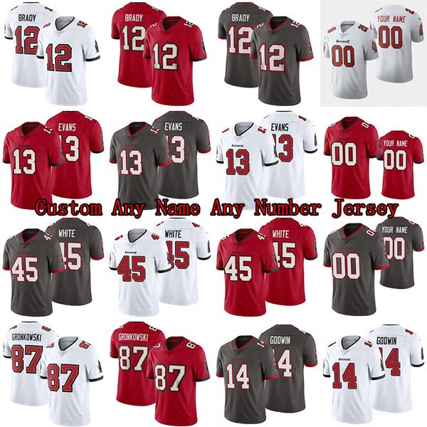 

2020-2021 customjersey 12 tom brady 87 rob gronkowski 14 chris godwin 45 devin white 13 mike evans, Black;red