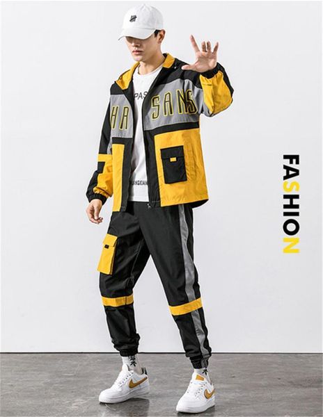 

cargo designer mens tracksuits letters printed hooded sweatshirts long pants 2pcs sport sets casual patchwork color homme suits, Gray