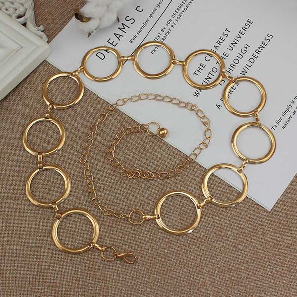 

2020 new arrival silver ring chain belt fashion elegant gold metal female round alloy women circle waist dress belts, Black;brown