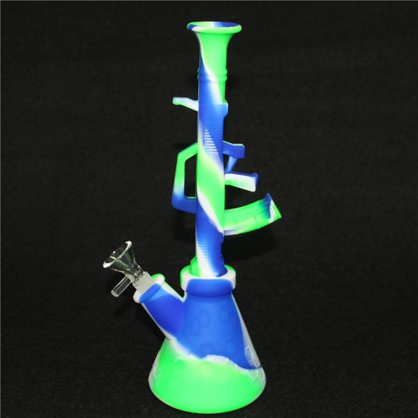 Fumar Ak47 Machine Shape Silício Tubo de néctar de silício equipado com tigela de vidro de 14 mm Dab Stravo Silicone Oil Plates