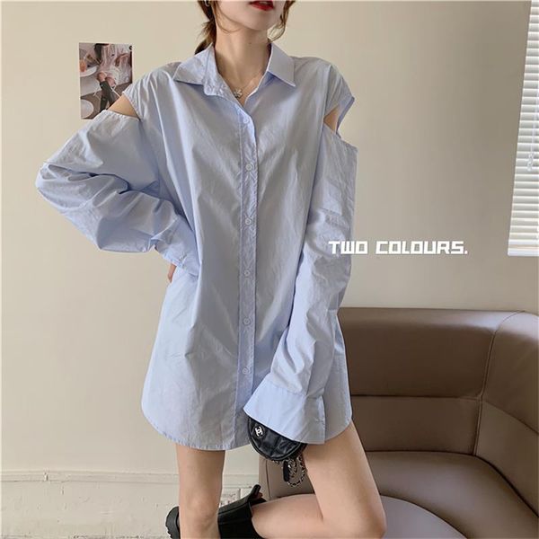 

women's blouse strapless shirts ins 2020 fashion lapel casual solid harajuku losose long sleeve buttons for women, White