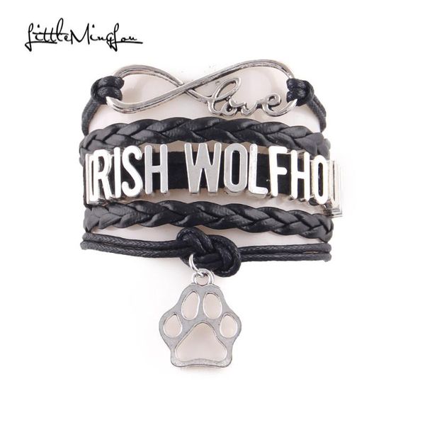

little minglou infinity love irish wolfhound dog bracelet pet charm leather wrap men bracelets & bangles for women jewelry, Red;blue