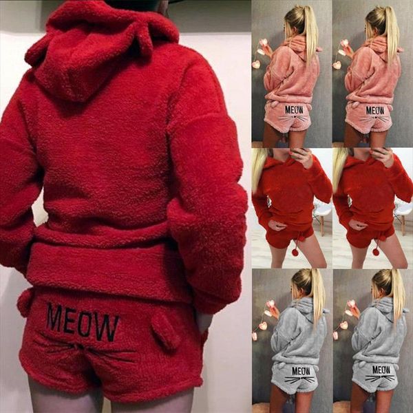 

women tracksuit womens ladies warm long sleeve hoodie shorts tow piece set pajamas outfits sleepwear drop shipping, Gray