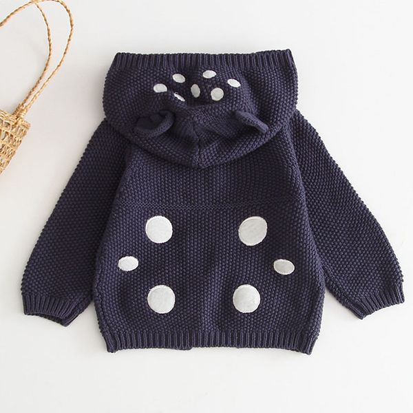 

baby knitted clothes autumn ear hooded baby coat infant sweater girls boys sweater boy cardigan jacket, Blue;gray