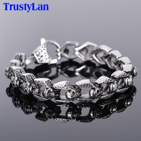 

trustylan stainless steel men's bracelets punk & hippe's skull chain bracelet armband masculine jewelry halloween accessories, Black