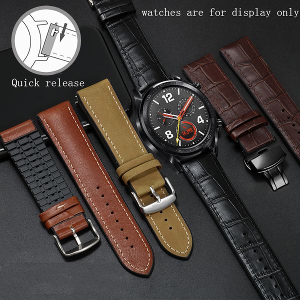 

suitable for huawei watch gt2 pro leather +silicone watchband 20mm 22mm business rubber watch chain quick release, Black;brown