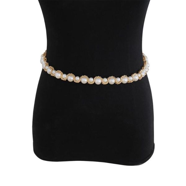 

геометрия темперамент однослойный универсальный корпус цепи творческой ручной работы имитация жемчуга зажима цепи талии, Slivery;golden