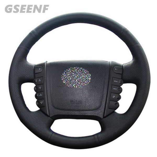 

diy car hand-stitched black genuine leather steering wheel cover for ssangyong kyron actyon rexton w rodius