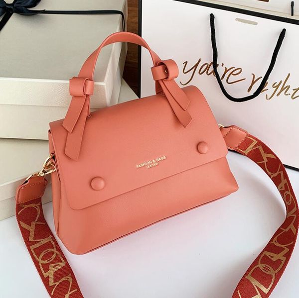 

2020 Ins New Fashion Women Crossbody Wide Shoulder Straps Shoulder Bags PU Plain Small Handbags