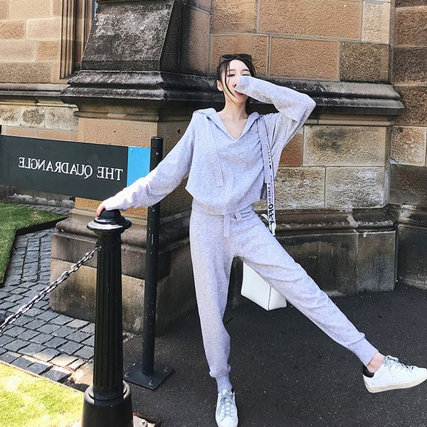 

pink tracksuit women long sleeve loose hoodies 2 piece clothes, Gray