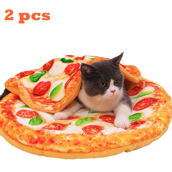 

SEIS 2 Pcs Pet Mat and Blanket Set Warm Dog Pad Winter Cat Blanket Cute Pizza Toast Design Sleeping Bed