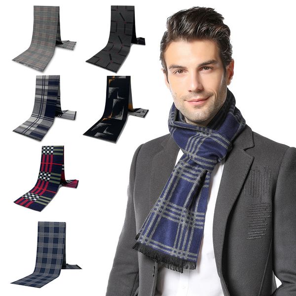 

new plaid men's scarf autumn and winter warm casual cashmere bib cashmere luxury men scarf designer 2020 new man's scarves, Blue;gray