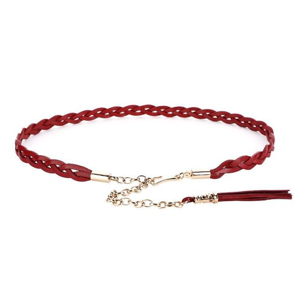 

new design thin cowskin belts for women tassel chain decorate dress simple genuine leather handmade braid belt shirt coat01, Black;brown