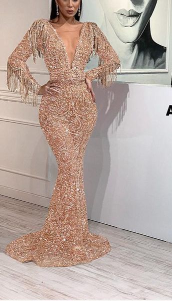

stylish lady gold glitter sequin tassel dress 2020 summer women long sleeve deep v neck bodycon club party long maxi shiny dress, Black;gray