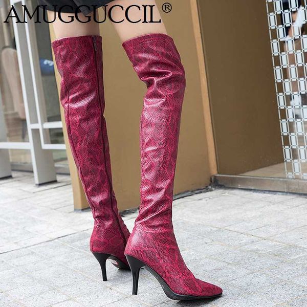 

2020 new plus big size 30-48 black apricot wine-red zip high heel over the knee thigh high autumn winter women boot x1892