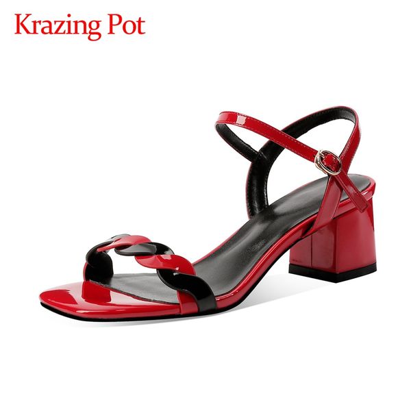 

krazing pot concise style mixed colors ruffles handmade square toe high square heels summer sandals buckle strap women shoes l42, Black