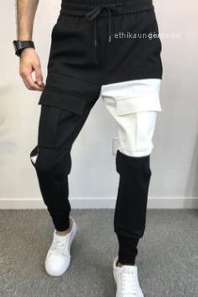 

pencil pants elastic waist long trousers jogger pants mens stylish designer pants pockets designer, Black