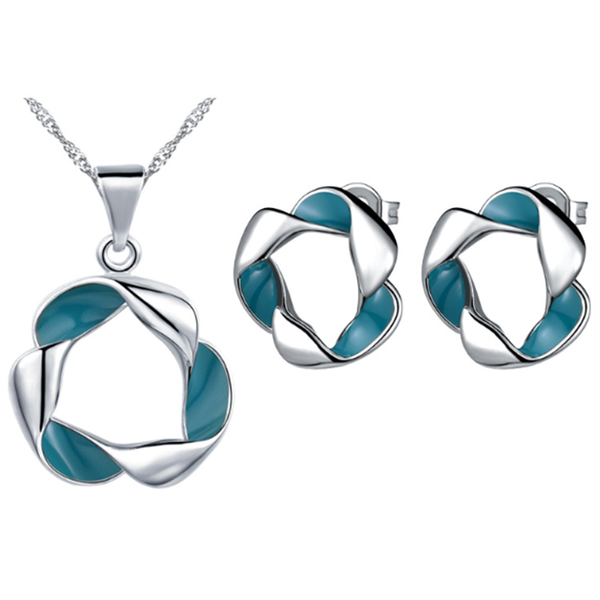 

new fashion and popular women's simple multicolor geometric earrings necklace set wedding party gift jewelry wholesale, Silver