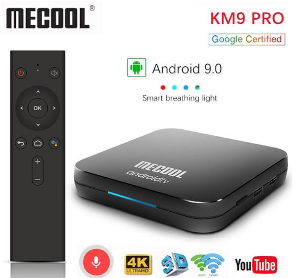 

google certified mecool km9 pro atv 2g 16g/4g 32g android 9.0 tv box amlogic s905x2 voice input dual wifi smart tv