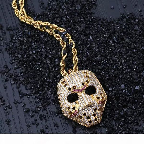 

vintage iced out mask pendant necklace with gold chain fashion hip hop jewelry cubic zirconia mens necklace, Silver