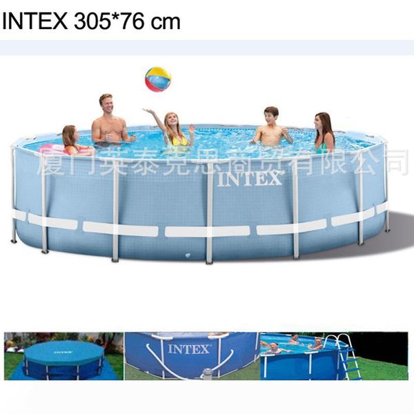 

intex 305*76 cm round frame above ground pool set 2019 model pond family swimming pool filter pumpf cover ground cloth ladder