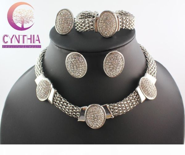 

classical design silver plated clear rhinestone necklace bracelet earring ring set wedding jewellery bridal jewelry set wb, Black