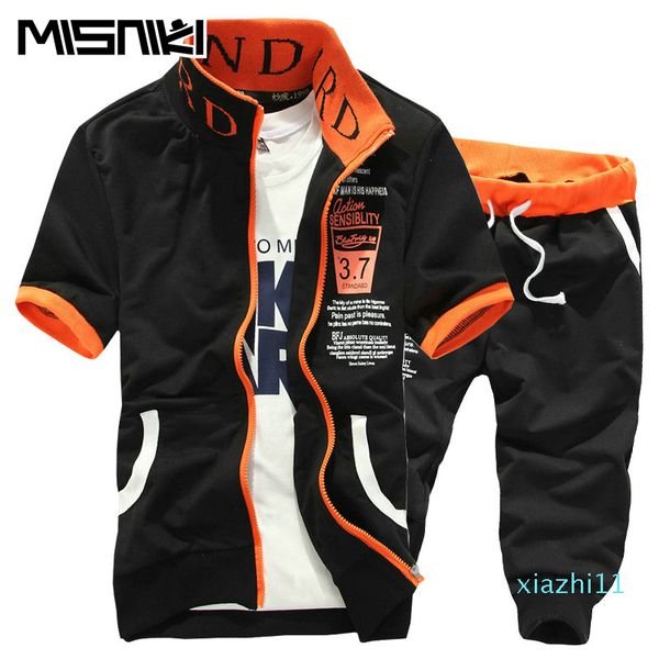 

new summer fashion tracksuit men set short sleeve casaul slim fit sporting pockets suit men masculino asian size, Gray