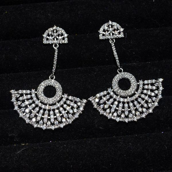 

new arrivel white crystal stud earrings fashion sliver color crystal sector shaped earrings for women jewelry high quality